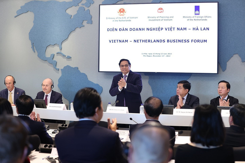 Thủ tướng Phạm Minh Chính dự Diễn đàn doanh nghiệp Việt Nam-Hà Lan. (Ảnh: Dương Giang/TTXVN)