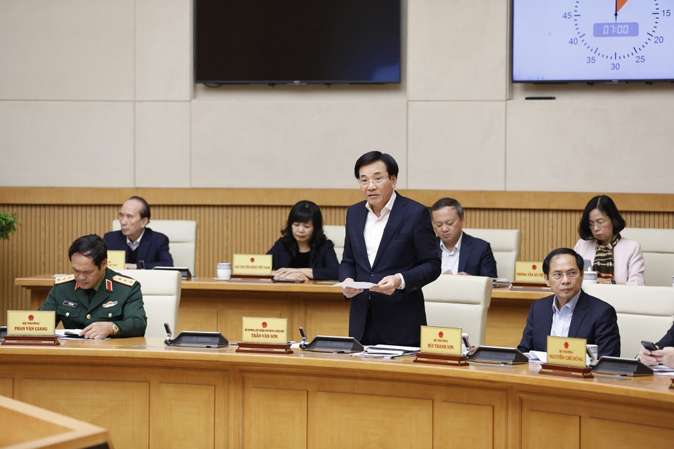 Bộ trưởng, Chủ nhiệm Văn phòng Chính phủ Trần Văn Sơn phát biểu. (Ảnh: Dương Giang/TTXVN)