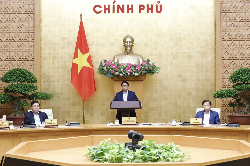 Thủ tướng Phạm Minh Chính kết luận Phiên họp Chính phủ thường kỳ tháng 11/2022. (Ảnh: Dương Giang/TTXVN)