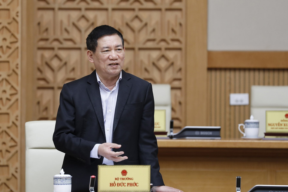 Bộ trưởng Bộ Tài chính Hồ Đức Phớc phát biểu. (Ảnh: Dương Giang/TTXVN)