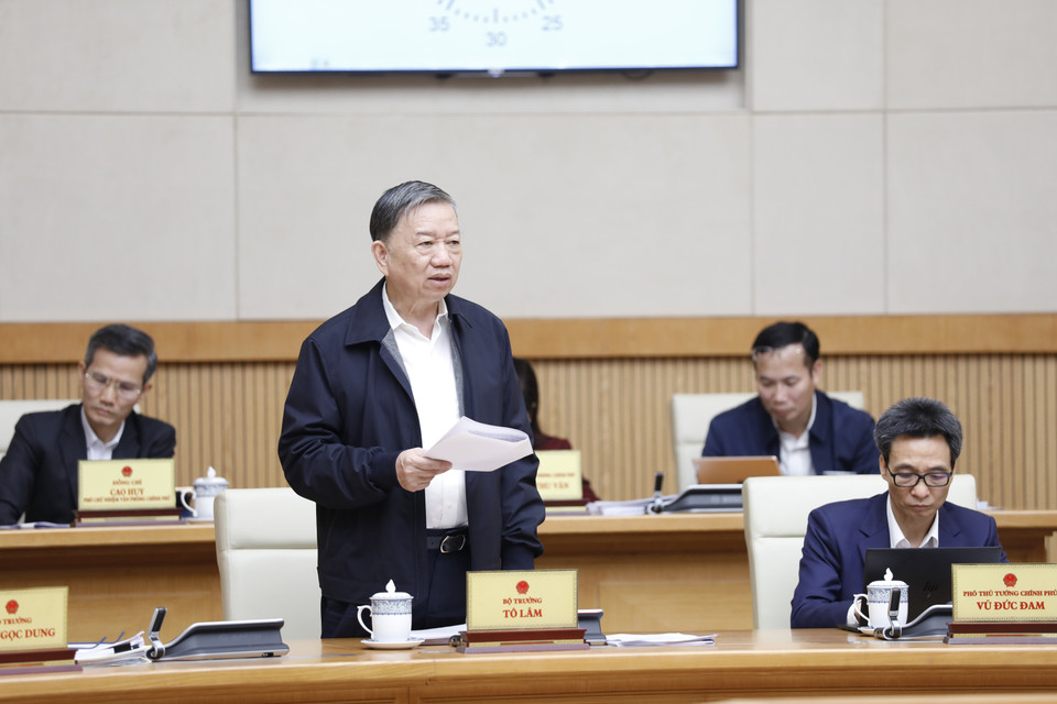 Bộ trưởng Bộ Công an Tô Lâm phát biểu. (Ảnh: Dương Giang/TTXVN)