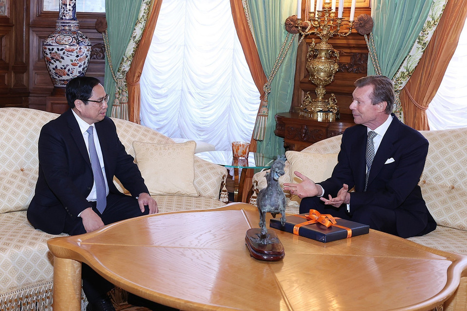 Thủ tướng Phạm Minh Chính hội kiến Đại Công tước Luxembourg Henri. (Ảnh: Dương Giang/TTXVN)