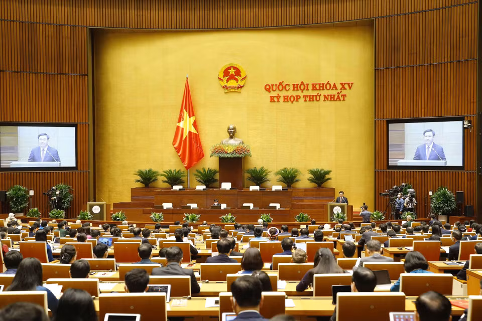 Chủ tịch Quốc hội khóa XIV Vương Đình Huệ phát biểu tại lễ khai mạc. (Ảnh: Doãn Tấn/TTXVN)