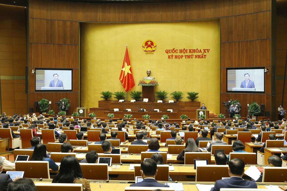 Chủ tịch Quốc hội khóa XIV Vương Đình Huệ phát biểu. (Ảnh: Doãn Tấn/TTXVN)