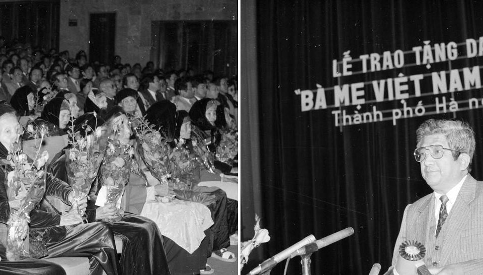 Ngày 10/9/1994, Chủ tịch nước Lê Đức Anh đã ký Lệnh công bố Pháp lệnh quy định Danh hiệu vinh dự Nhà nước Bà Mẹ Việt Nam Anh hùng để tặng hoặc truy tặng những Mẹ đã có nhiều cống hiến, hy sinh vì sự nghiệp giải phóng dân tộc, bảo vệ Tổ quốc và làm nghĩa vụ quốc tế; đồng thời cũng là để giáo dục truyền thống yêu nước, cách mạng cho các thế hệ mai sau. Kể từ đó phong trào này được hưởng ứng, rộng khắp trong cả nước. Trong ảnh: Bí thư Thành ủy Hà Nội phát biểu chào mừng bà mẹ Việt Nam anh hùng của Hà Nội tại Lễ trao tặng danh hiệu Bà mẹ Việt Nam anh hùng (1994). (Ảnh: Thu Hoài/TTXVN)