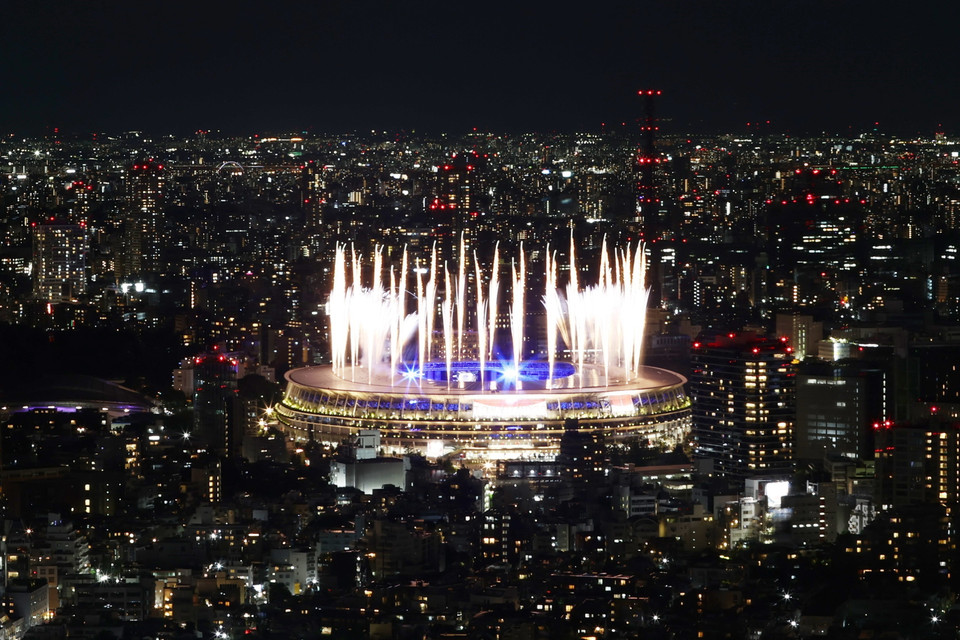 Quang cảnh sân vận động Olympic (Tokyo, Nhật Bản) trong lễ bế mạc Olympic Tokyo 2020 ngày 8/8/2021. (Ảnh: Yonhap/TTXVN)