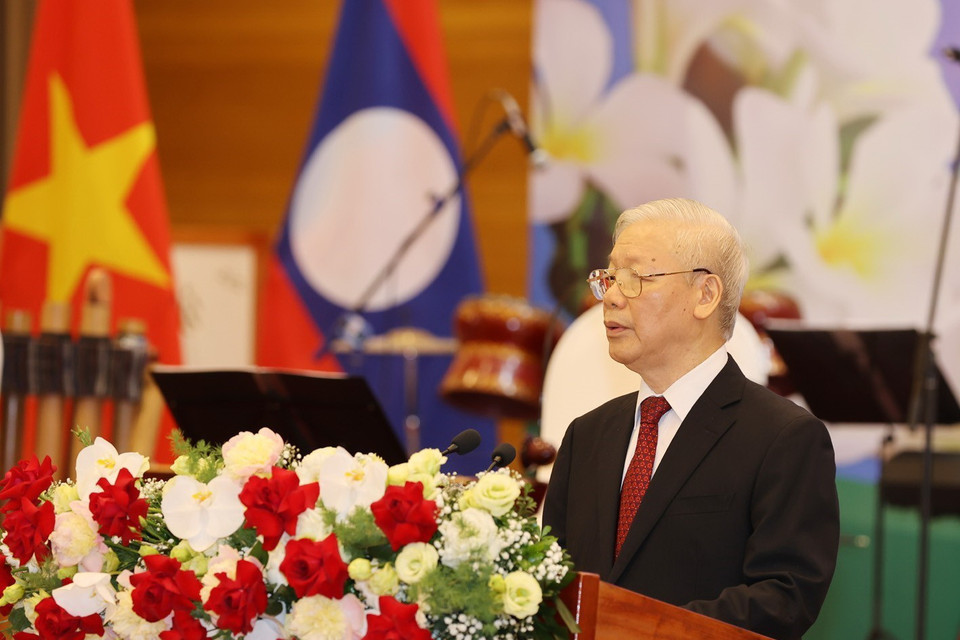 Tổng Bí thư Nguyễn Phú Trọng đọc Diễn văn chào mừng. (Ảnh: Trí Dũng/TTXVN)