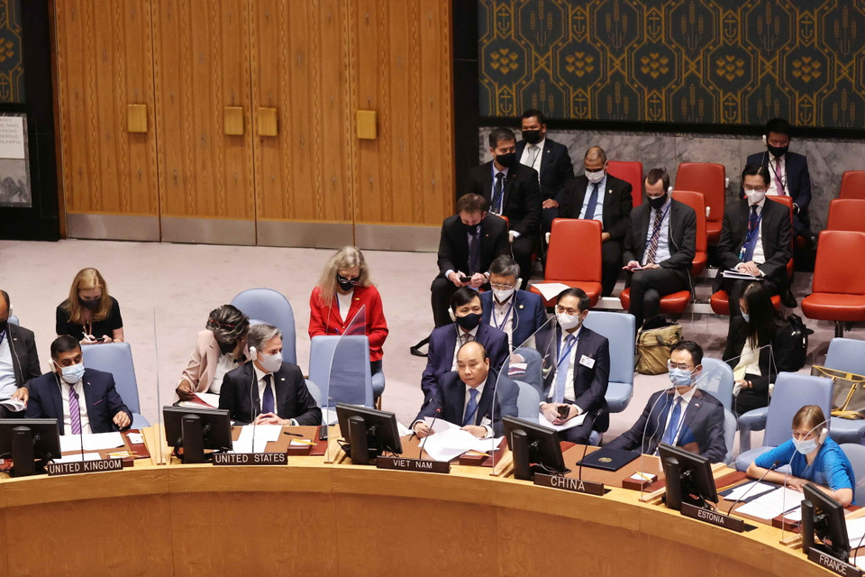 Chủ tịch nước Nguyễn Xuân Phúc phát biểu tại Phiên thảo luận. (Ảnh: Thống Nhất/TTXVN)