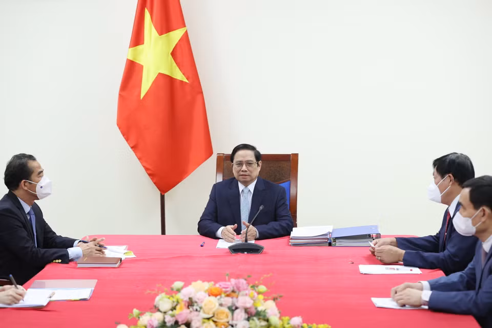 Thủ tướng Phạm Minh Chính phát biểu tại buổi điện đàm. (Ảnh: Dương Giang/TTXVN)