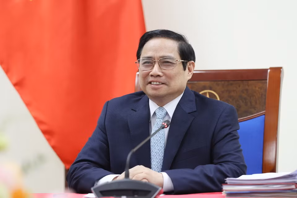 Thủ tướng Phạm Minh Chính phát biểu tại buổi điện đàm. (Ảnh: Dương Giang/TTXVN)