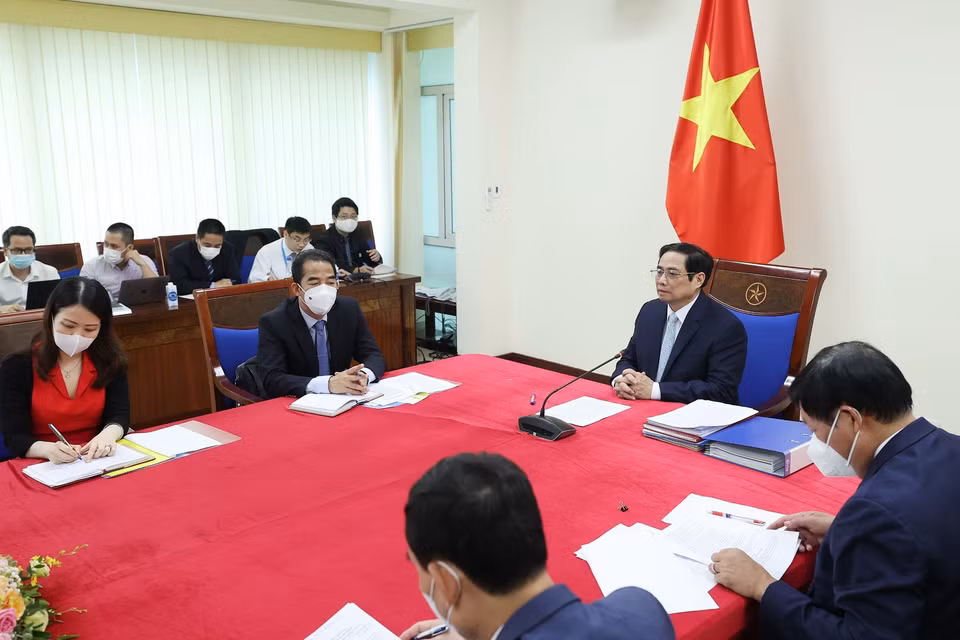 Thủ tướng Phạm Minh Chính phát biểu tại buổi điện đàm. (Ảnh: Dương Giang/TTXVN)