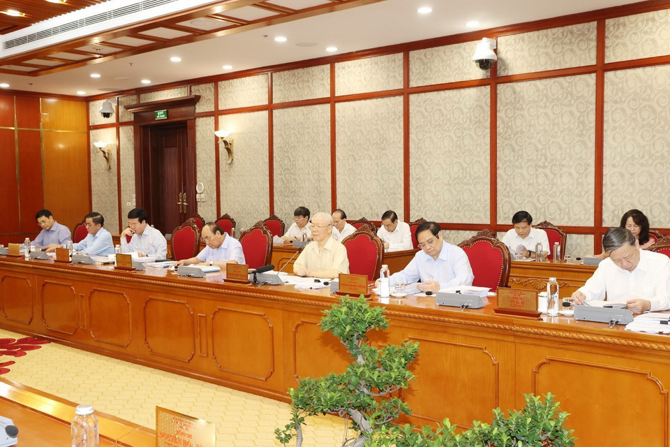 Tổng Bí thư Nguyễn Phú Trọng phát biểu kết luận cuộc họp. (Ảnh: Trí Dũng/TTXVN)