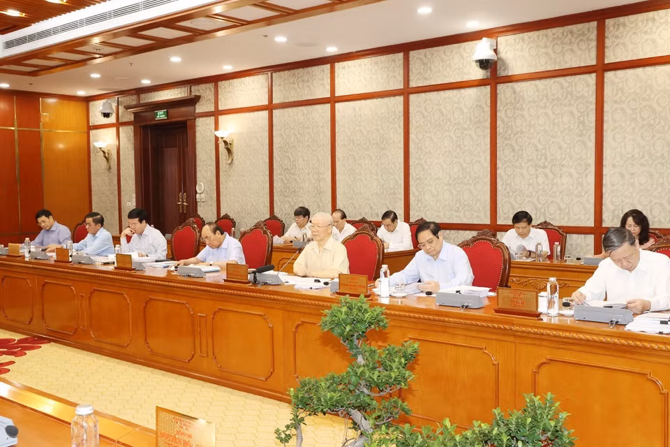 Tổng Bí thư Nguyễn Phú Trọng phát biểu kết luận cuộc họp. (Ảnh: Trí Dũng/TTXVN)
