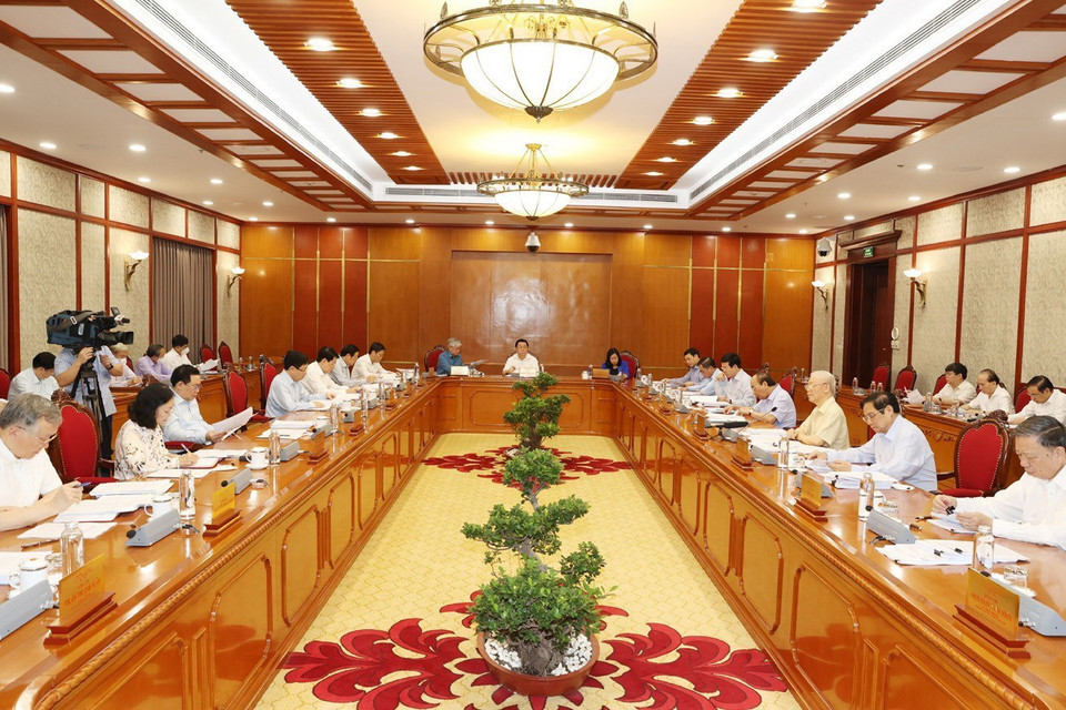 Tổng Bí thư Nguyễn Phú Trọng phát biểu kết luận cuộc họp. (Ảnh: Trí Dũng/TTXVN)