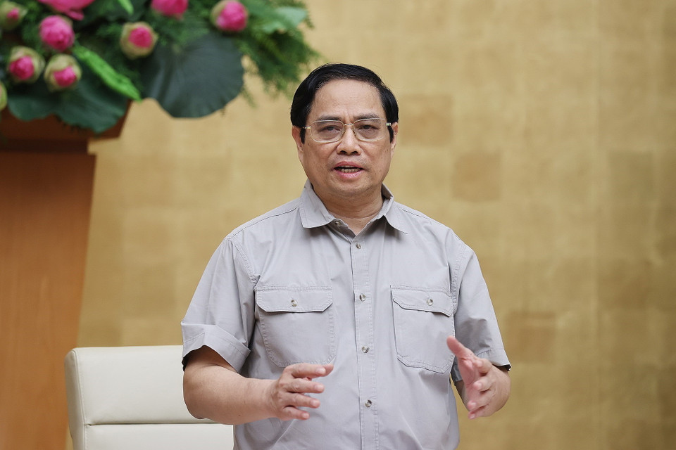 Sáng 25/9, Thủ tướng Phạm Minh Chính chủ trì cuộc họp trực tuyến toàn quốc giữa Ban Chỉ đạo với các địa phương trên cả nước về công tác phòng, chống dịch COVID-19. (Ảnh: Dương Giang/TTXVN)