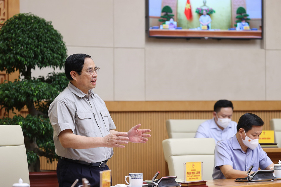 Thủ tướng Phạm Minh Chính phát biểu tại cuộc họp. (Ảnh: Dương Giang/TTXVN)