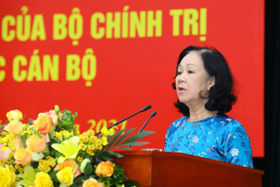 Đồng chí Trương Thị Mai, Ủy viên Bộ chính trị, Bí thư Trung ương Đảng, Trưởng Ban Tổ chức Trung ương phát biểu chỉ đạo. (Ảnh: Nguyễn Điệp/ TTXVN)