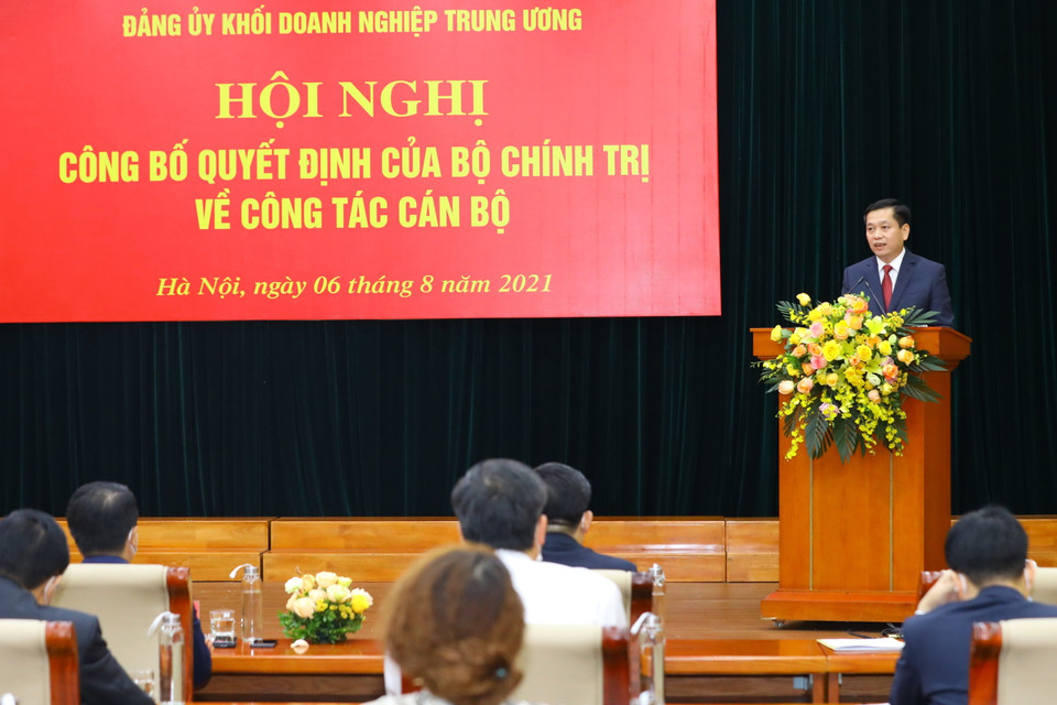 Bí thư Đảng ủy Khối Doanh nghiệp Trung ương Nguyễn Long Hải phát biểu nhận nhiệm vụ. (Ảnh: Nguyễn Điệp/TTXVN)