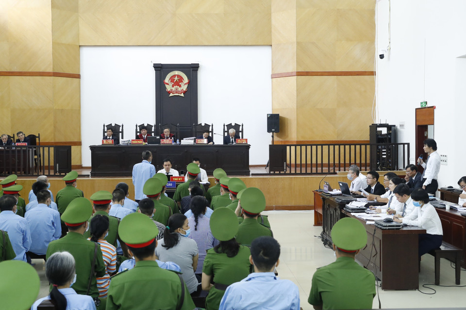 Toàn cảnh phiên tòa xét xử vụ án tại xảy ra tại thôn Hoành, xã Đồng Tâm, huyện Mỹ Đức, thành phố Hà Nội. (Ảnh: Doãn Tấn/TTXVN)