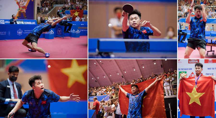 Tác phẩm 'Nguyễn Đức Tuân giành Huy chương Vàng lịch sử cho bóng bàn Việt Nam tại SEA Games 31' từ tác giả Vũ Văn Toàn (Hà Nội). (Ảnh: NSNA VN)