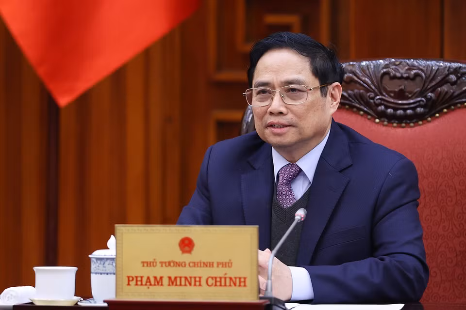 Thủ tướng Phạm Minh Chính phát biểu tại cuộc tiếp ông Choi Joo Ho, Tổng Giám đốc Tổ hợp Samsung Việt Nam. (Ảnh: Dương Giang/TTXVN)