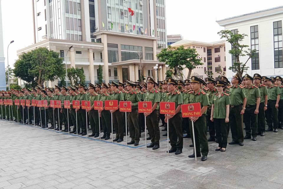 Công an tỉnh Quảng Nam tại lễ Ra quân đợt cao điểm tấn công, trấn áp tội phạm dịp Tết Nguyên đán Quý Mão 2023. (Ảnh: Đoàn Hữu Trung/TTXVN)