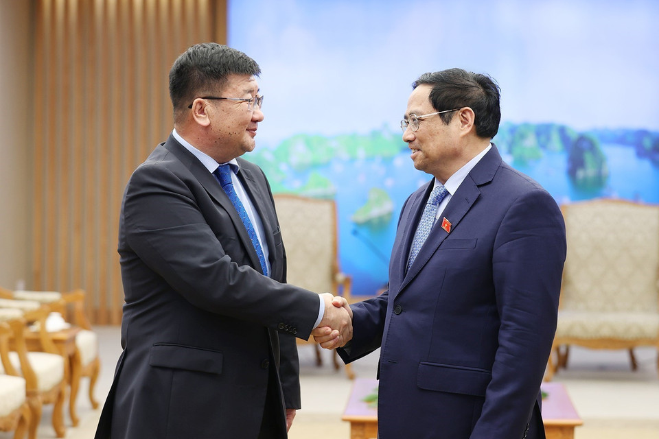Chiều 15/6/2022, tại Hà Nội, Thủ tướng Phạm Minh Chính tiếp ông Jigjee Sereejav, Đại sứ Cộng hòa Nhân dân Mông Cổ tại Việt Nam. (Ảnh: Dương Giang/TTXVN)