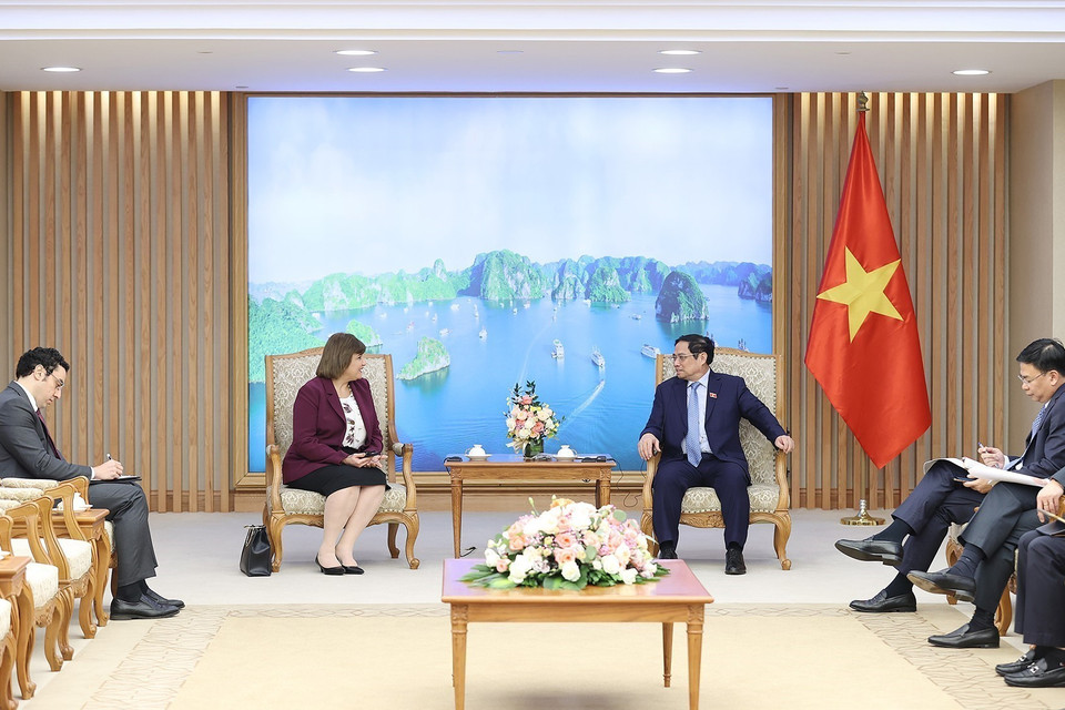 Thủ tướng Phạm Minh Chính tiếp bà Amal Abdel Kader Elmorsi Salama, Đại sứ Cộng hoà Ai Cập tại Việt Nam đến chào xã giao. (Ảnh: Dương Giang/TTXVN)