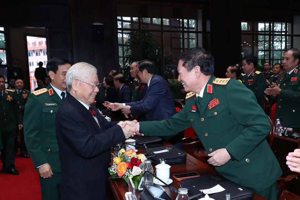 Tổng Bí thư Nguyễn Phú Trọng và các đại biểu dự đại hội. (Ảnh: TTXVN)