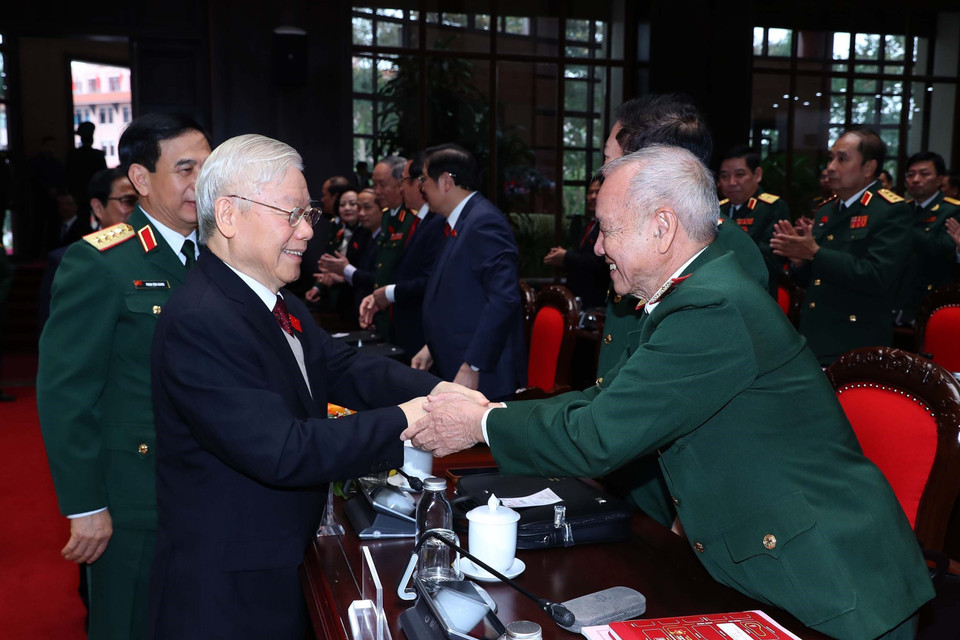 Tổng Bí thư Nguyễn Phú Trọng và các đại biểu dự đại hội. (Ảnh: TTXVN)