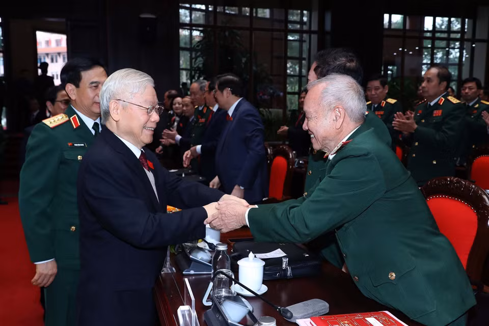 Tổng Bí thư Nguyễn Phú Trọng và các đại biểu dự đại hội. (Ảnh: TTXVN)