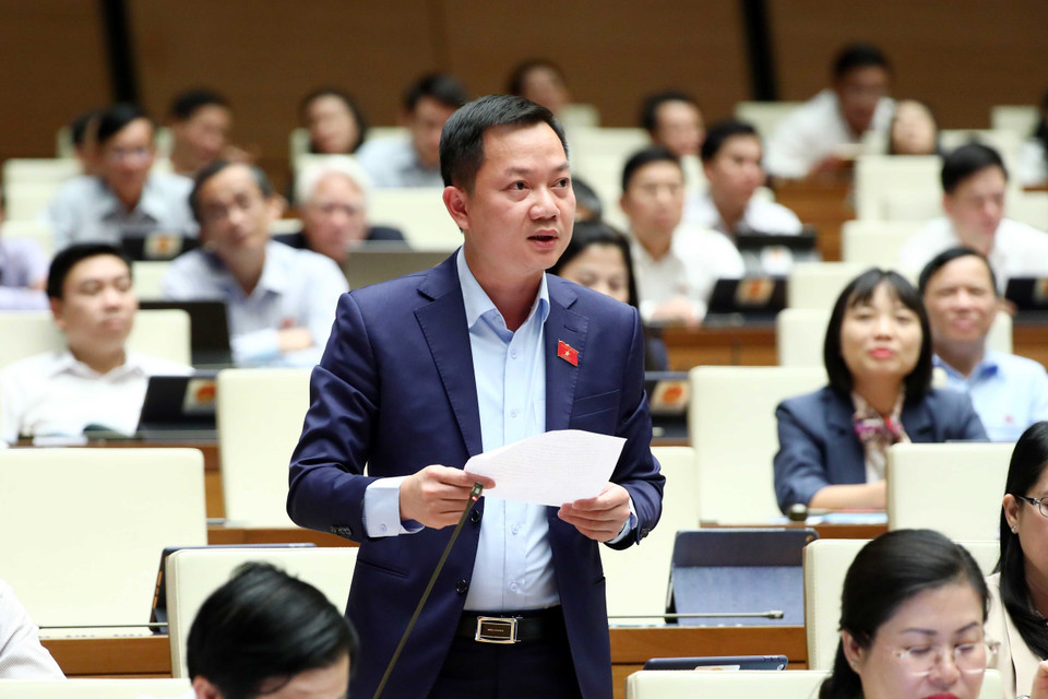 Đại biểu Quốc hội tỉnh Đồng Nai Trịnh Xuân An đặt câu hỏi chất vấn. (Ảnh: Phạm Kiên/TTXVN)