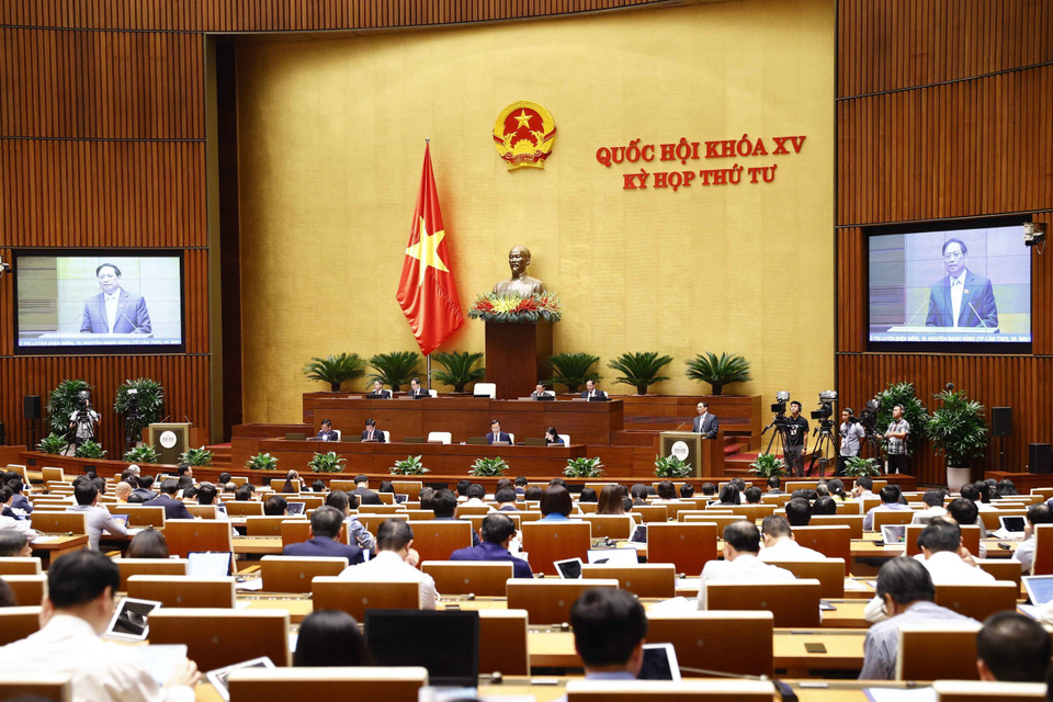 Thủ tướng Chính phủ Phạm Minh Chính phát biểu trước Quốc hội. (Ảnh: Doãn Tấn/TTXVN)