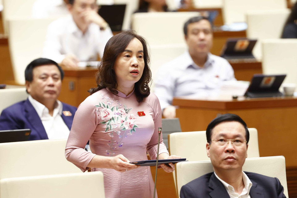 Đại biểu Quốc hội tỉnh Bắc Ninh Nguyễn Thị Kim Anh đặt câu hỏi chất vấn. (Ảnh: Doãn Tấn/TTXVN)