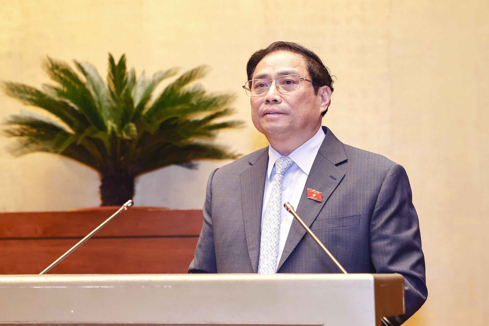 Chiều 5/11, tiếp tục Phiên chất vấn và trả lời chất vấn tại Kỳ họp thứ tư, Quốc hội khóa XV, Thủ tướng Phạm Minh Chính phát biểu làm rõ các vấn đề liên quan và trả lời chất vấn của đại biểu Quốc hội. (Ảnh: Doãn Tấn/TTXVN)