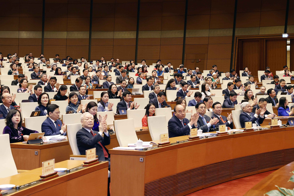 Lãnh đạo Đảng, Nhà nước dự phiên bế mạc. (Ảnh: Doãn Tấn/TTXVN)