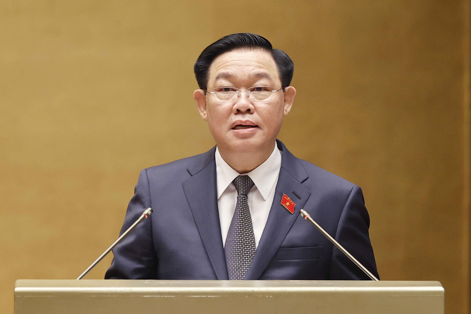 Chủ tịch Quốc hội Vương Đình Huệ phát biểu bế mạc kỳ họp.(Ảnh: Doãn Tấn/TTXVN)