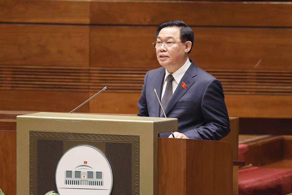 Chủ tịch Quốc hội Vương Đình Huệ phát biểu bế mạc kỳ họp.(Ảnh: Doãn Tấn/TTXVN)