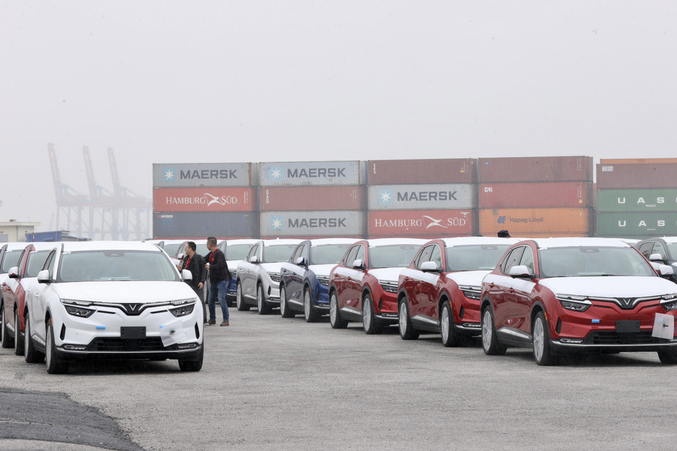 Những mẫu xe ôtô điện Vinfast xuất khẩu sang thị trường Hoa Kỳ. (Ảnh: Dương Giang/TTXVN)