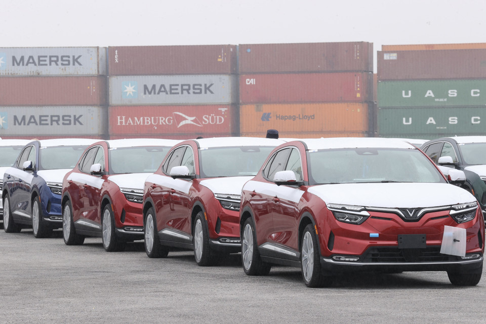 Những mẫu xe ôtô điện Vinfast xuất khẩu sang thị trường Hoa Kỳ. (Ảnh: Dương Giang/TTXVN)