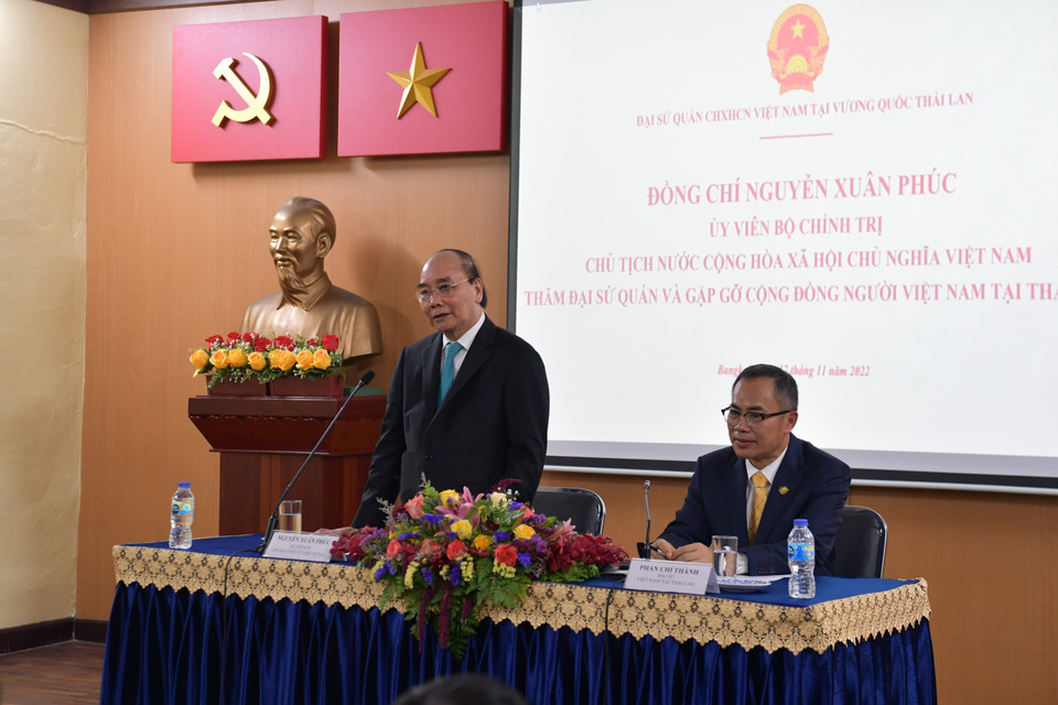 Chủ tịch nước Nguyễn Xuân Phúc tại buổi gặp mặt. (Ảnh: Huy Tiến/TTXVN)