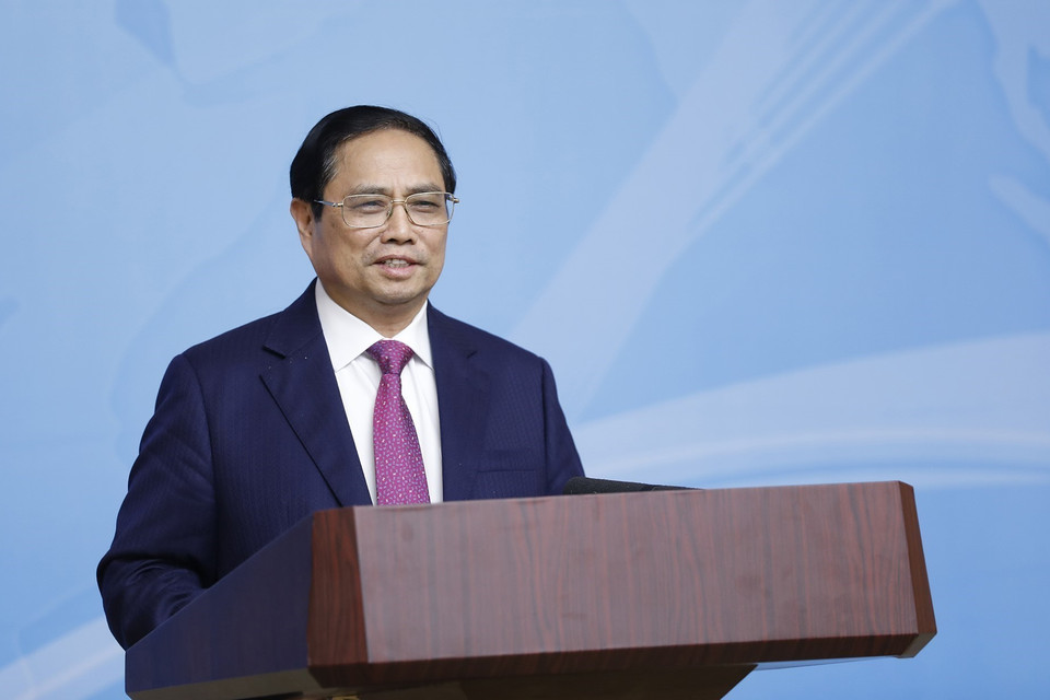 Thủ tướng Phạm Minh Chính chủ trì Hội nghị Tổng kết công tác ngoại giao vaccine. (Ảnh: Dương Giang/TTXVN)