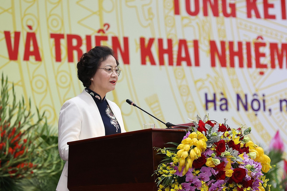 Bộ trưởng Bộ Nội vụ Phạm Thị Thanh Trà phát biểu khai mạc hội nghị. (Ảnh: Dương Giang/TTXVN)