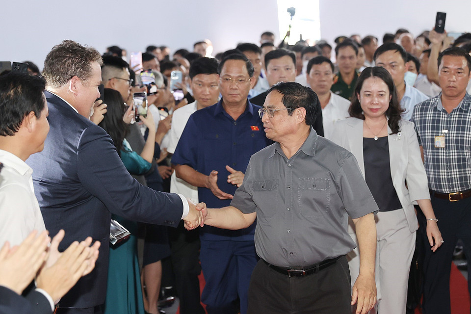 Thủ tướng Phạm Minh Chính đến dự lễ khởi công Khu công nghiệp Sơn Mỹ 1. (Ảnh: Dương Giang/TTXVN)