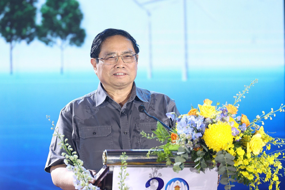 Hình ảnh Thủ tướng Phạm Minh Chính phát biểu tại lễ khởi công Khu công nghiệp Sơn Mỹ 1. (Ảnh: Dương Giang/TTXVN)