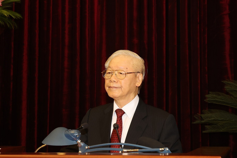 Tổng Bí thư Nguyễn Phú Trọng phát biểu bế mạc hội nghị. (Ảnh: Trí Dũng/TTXVN)