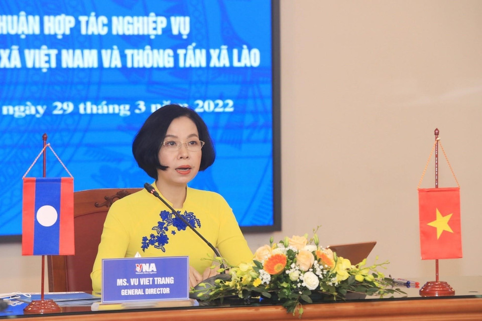 Tổng Giám đốc TTXVN Vũ Việt Trang phát biểu tại buổi hội đàm. (Ảnh: Tuấn Anh/TTXVN)