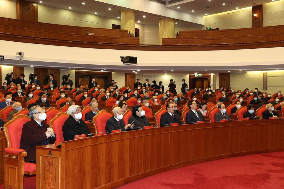 Các lãnh đạo, nguyên lãnh đạo cấp cao của Đảng, Nhà nước dự hội nghị. (Ảnh: Trí Dũng/TTXVN)