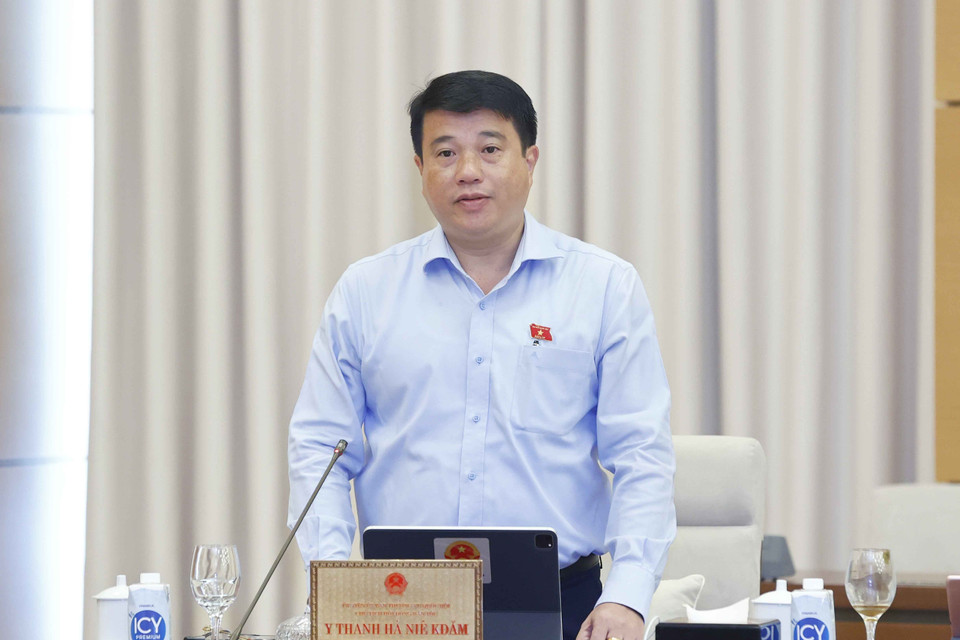 Chủ tịch Hội đồng Dân tộc của Quốc hội Y Thanh Hà Niê Kđăm phát biểu. (Ảnh: Doãn Tấn/TTXVN)