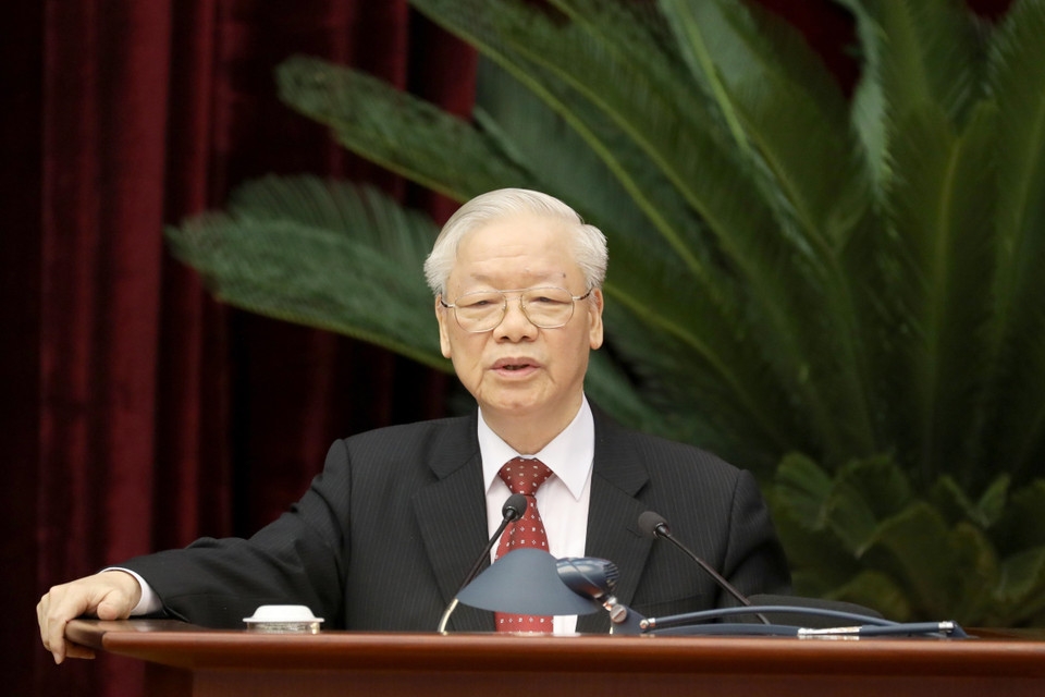 Hình ảnh Tổng Bí thư Nguyễn Phú Trọng phát biểu chỉ đạo hội nghị. (Ảnh: Phương Hoa/TTXVN)